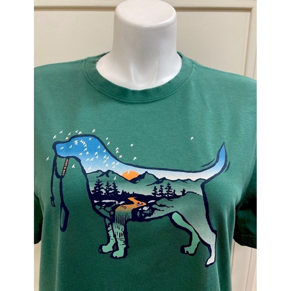 NWT Life is Good Crusher Dog Crusher Tee -Green T Shirt Size SMALL Unisex